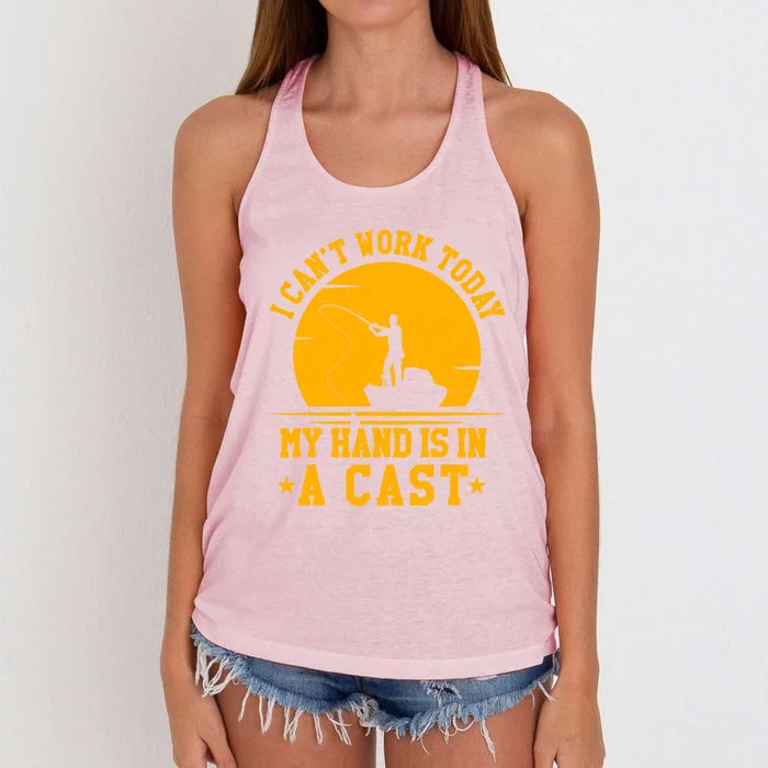 Classic I Cant Works Today My Arm Is In A Cast Fishing Cute Gift Women's Knotted Racerback Tank