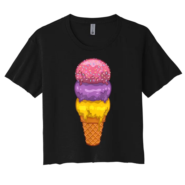 Cute Ice Cream Cone Art For Men Women Kids Ice Cream Lovers Women's Crop Top Tee