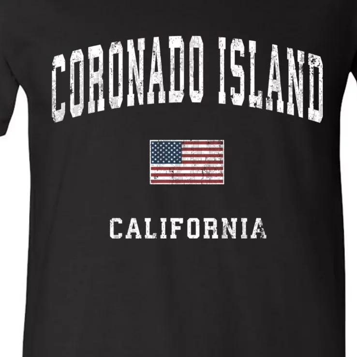 Coronado Island California Vintage American Flag Sports V-Neck T-Shirt