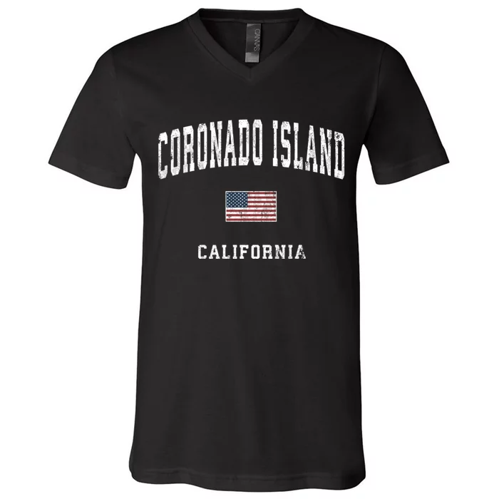 Coronado Island California Vintage American Flag Sports V-Neck T-Shirt