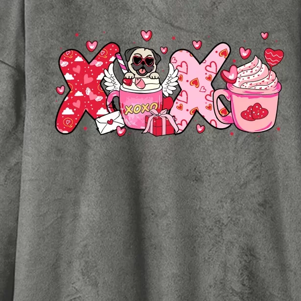 Cute Iced Coffee Pug Dogs Valentines Puppy Dog Lover Mom Dad Hooded Wearable Blanket