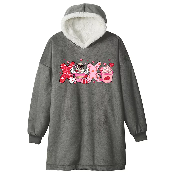 Cute Iced Coffee Pug Dogs Valentines Puppy Dog Lover Mom Dad Hooded Wearable Blanket