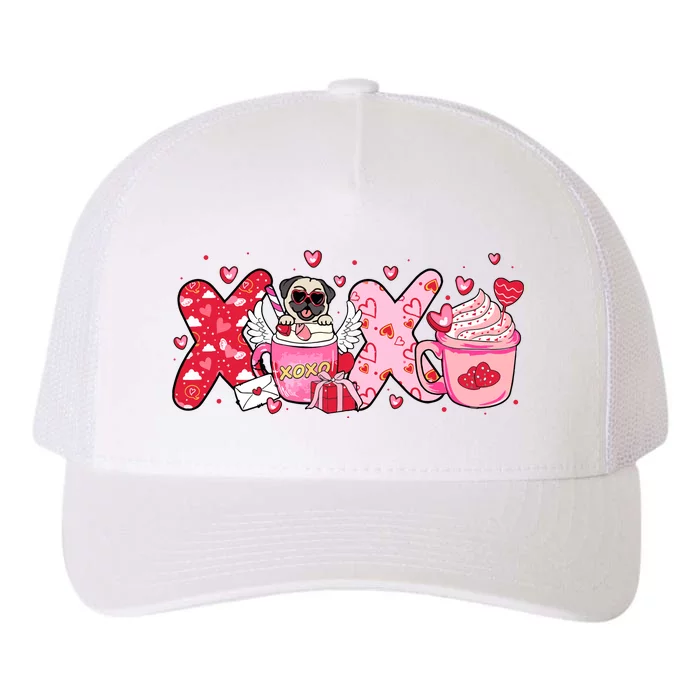 Cute Iced Coffee Pug Dogs Valentines Puppy Dog Lover Mom Dad Yupoong Adult 5-Panel Trucker Hat