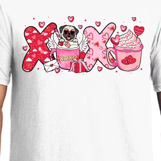 Cute Iced Coffee Pug Dogs Valentines Puppy Dog Lover Mom Dad Pajama Set