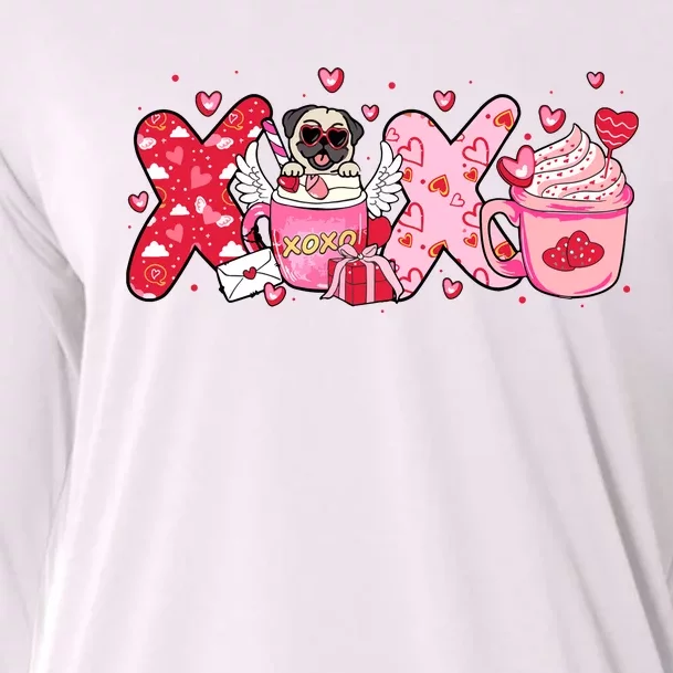 Cute Iced Coffee Pug Dogs Valentines Puppy Dog Lover Mom Dad Cooling Performance Long Sleeve Crew