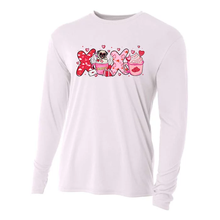 Cute Iced Coffee Pug Dogs Valentines Puppy Dog Lover Mom Dad Cooling Performance Long Sleeve Crew