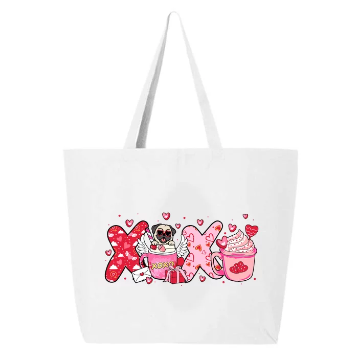 Cute Iced Coffee Pug Dogs Valentines Puppy Dog Lover Mom Dad 25L Jumbo Tote