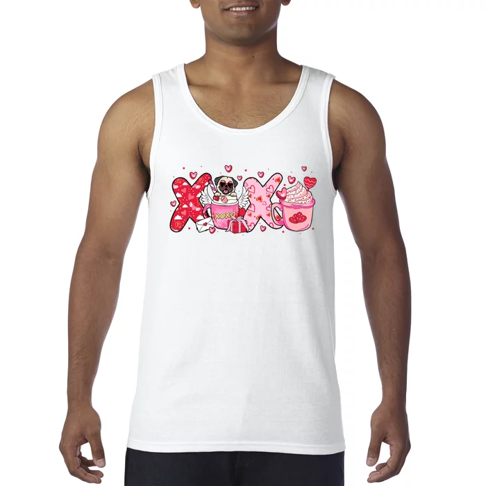 Cute Iced Coffee Pug Dogs Valentines Puppy Dog Lover Mom Dad Tank Top