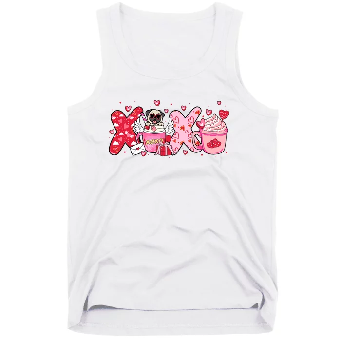 Cute Iced Coffee Pug Dogs Valentines Puppy Dog Lover Mom Dad Tank Top