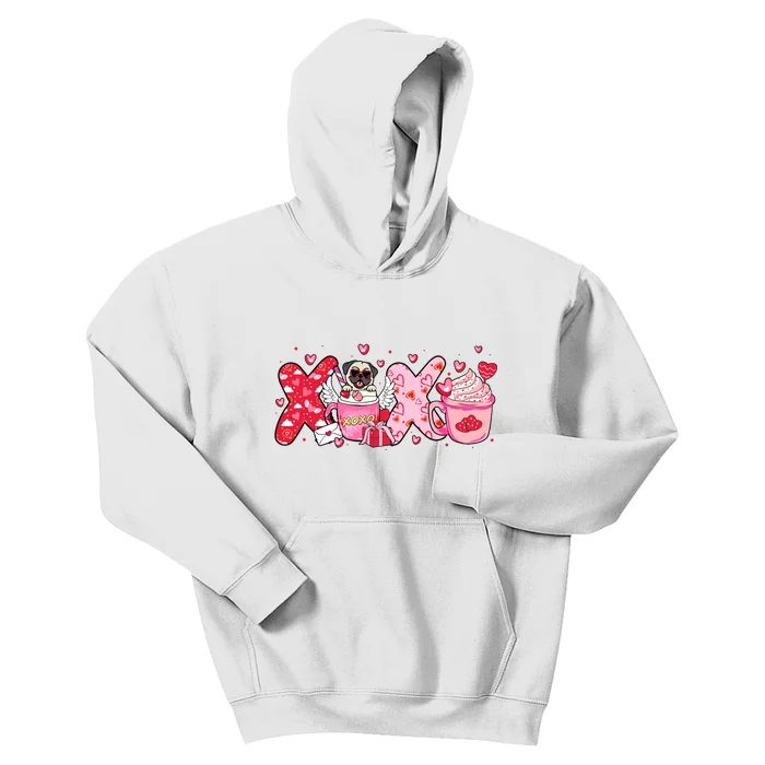 Cute Iced Coffee Pug Dogs Valentines Puppy Dog Lover Mom Dad Kids Hoodie