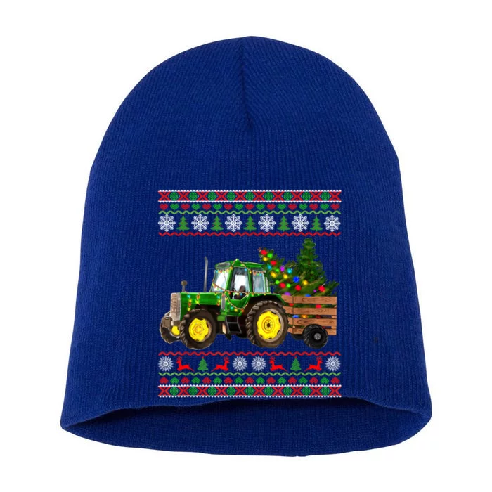 Christmas Is Coming Farmers Santa Claus Reindeer Tractor Gift Short Acrylic Beanie