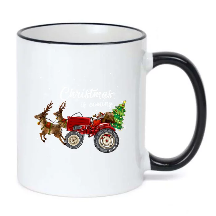 Christmas Is Coming Funny Farmer Santa Claus Tractor Funny Gift Black Color Changing Mug