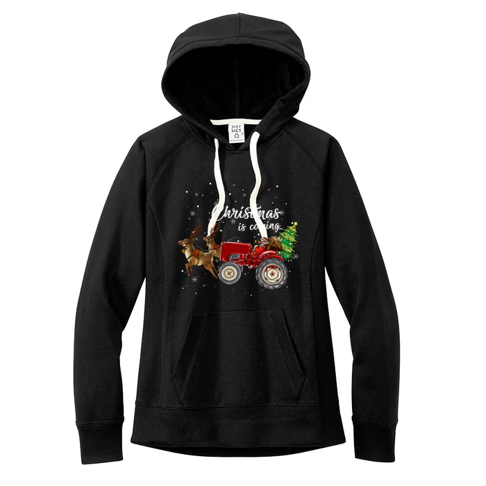 Christmas Is Coming Funny Farmer Santa Claus Tractor Funny Gift Women's Fleece Hoodie