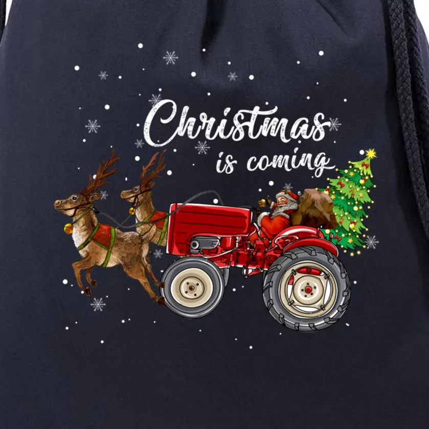 Christmas Is Coming Funny Farmer Santa Claus Tractor Funny Gift Drawstring Bag