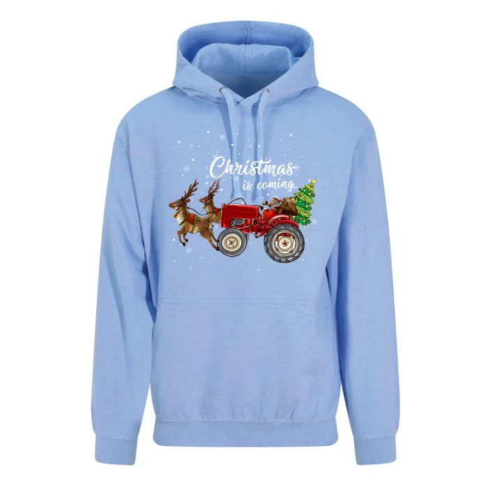 Christmas Is Coming Funny Farmer Santa Claus Tractor Funny Gift Unisex Surf Hoodie