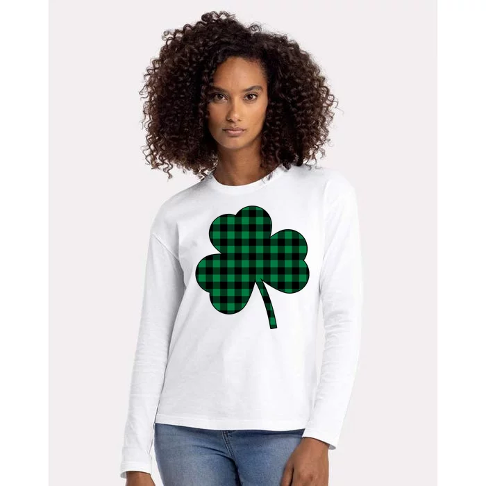 Checkered Irish Clover Leaf Womens Cotton Relaxed Long Sleeve T-Shirt