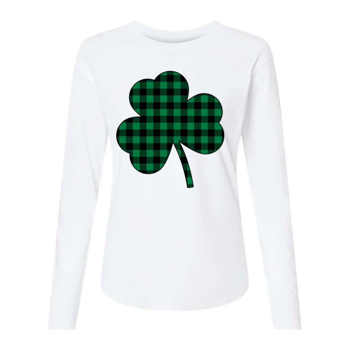 Checkered Irish Clover Leaf Womens Cotton Relaxed Long Sleeve T-Shirt