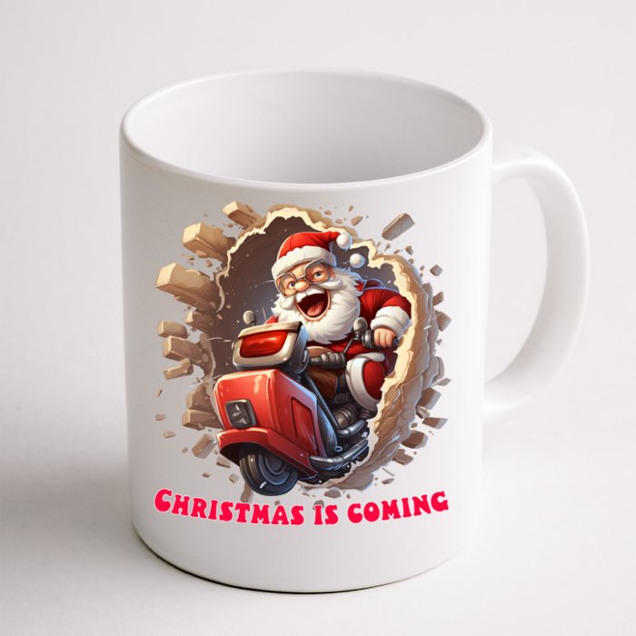 Christmas Is Coming Funny Santa Claus Ride Is Coming To Town Gift Front & Back Coffee Mug