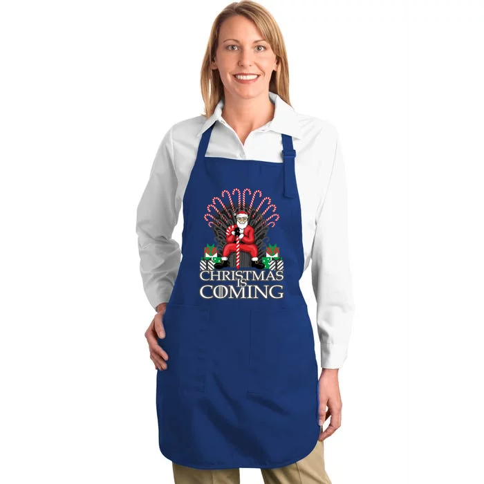 Christmas Is Coming Gift Xmas Santa Claus Gift Full-Length Apron With Pocket