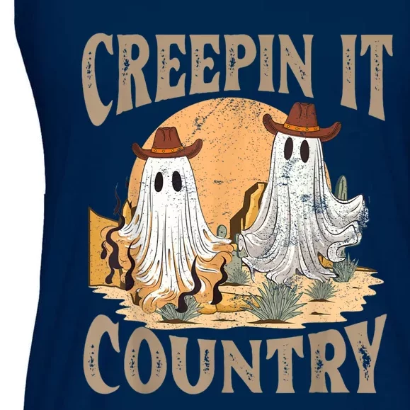 Creepin It Country Funny Halloween Western Cowboy And Cactus Ladies Essential Flowy Tank