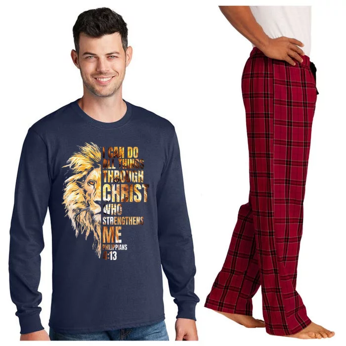 Christian I Can Do All Things Through Christ Lion Faith Long Sleeve Pajama Set