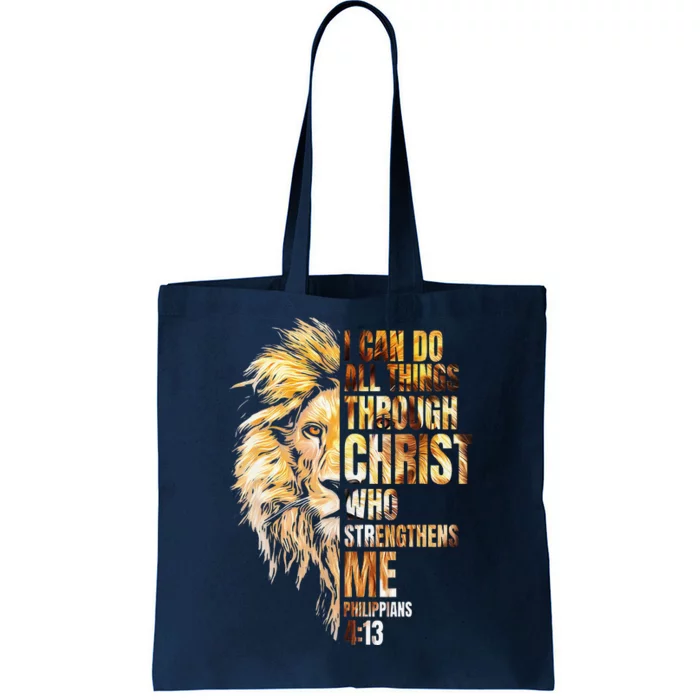 Christian I Can Do All Things Through Christ Lion Faith Tote Bag