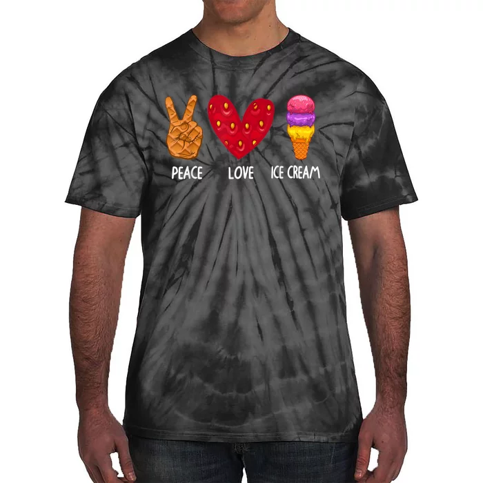 Cool Ice Cream Art For Men Women Peace Love Ice Cream Sundae Tie-Dye T-Shirt