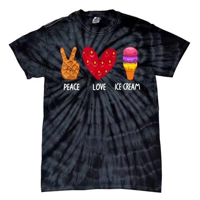 Cool Ice Cream Art For Men Women Peace Love Ice Cream Sundae Tie-Dye T-Shirt