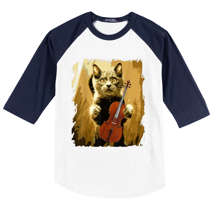 Cello Ioloncello Cellist Gift Funny Musical Cat Baseball Sleeve Shirt