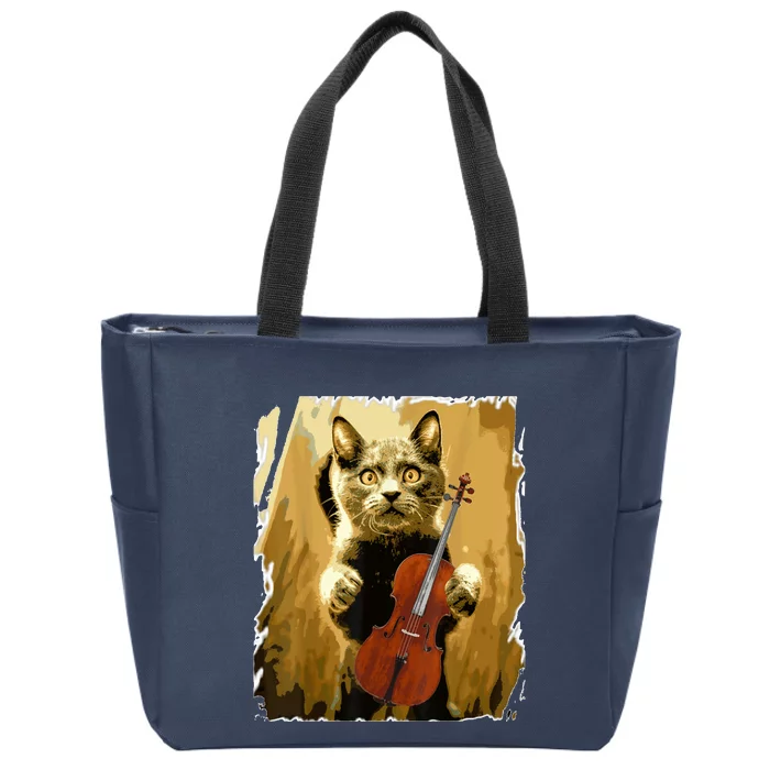 Cello Ioloncello Cellist Gift Funny Musical Cat Zip Tote Bag