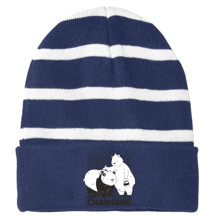 Climate Is Changing Polar Bear Striped Beanie with Solid Band