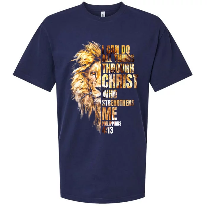 Christian I Can Do All Things Through Christ Lion Faith Sueded Cloud Jersey T-Shirt