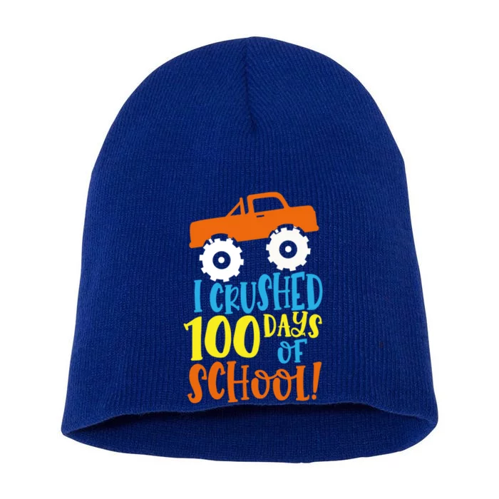 Cute I Crushed 100 Days Of School Celebration Groovy Retro Gift Short Acrylic Beanie