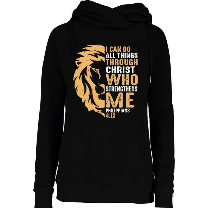 Christian I Can Do All Things Through Christ Lion Faith Womens Funnel Neck Pullover Hood