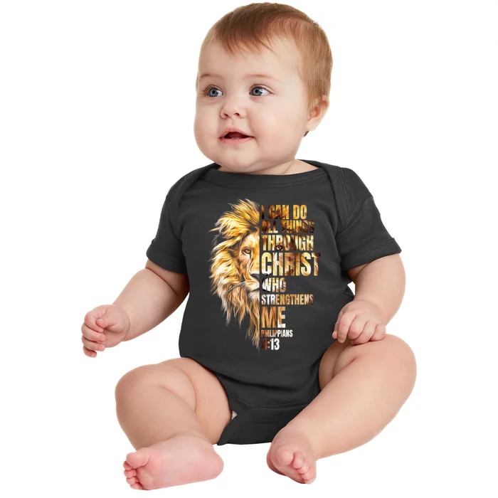 Christian I Can Do All Things Through Christ Lion Faith Baby Bodysuit