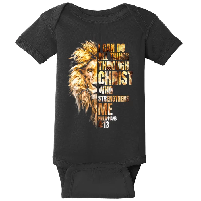 Christian I Can Do All Things Through Christ Lion Faith Baby Bodysuit