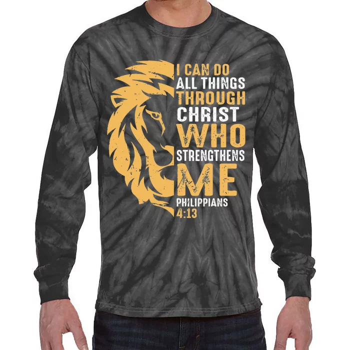 Christian I Can Do All Things Through Christ Lion Faith Tie-Dye Long Sleeve Shirt