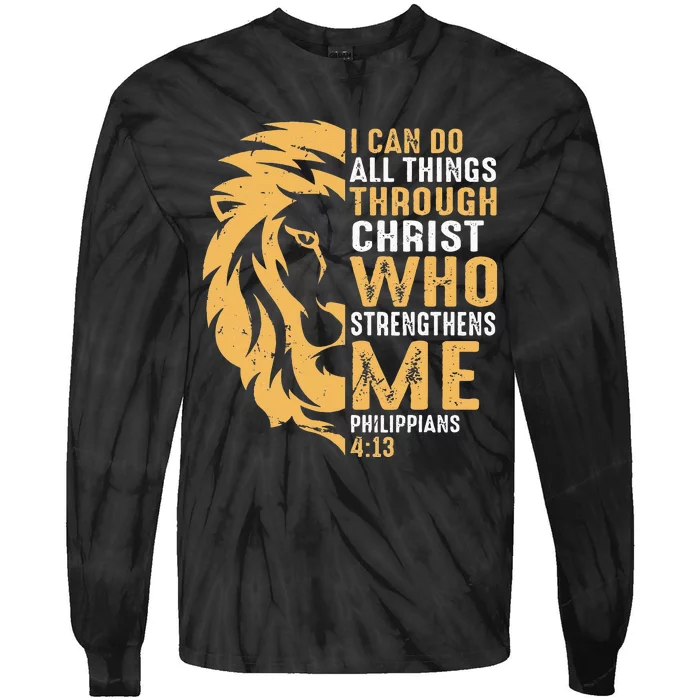 Christian I Can Do All Things Through Christ Lion Faith Tie-Dye Long Sleeve Shirt