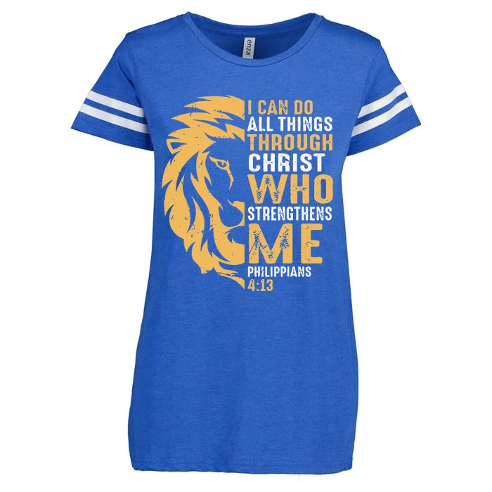 Christian I Can Do All Things Through Christ Lion Faith Enza Ladies Jersey Football T-Shirt