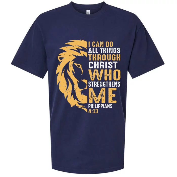 Christian I Can Do All Things Through Christ Lion Faith Sueded Cloud Jersey T-Shirt