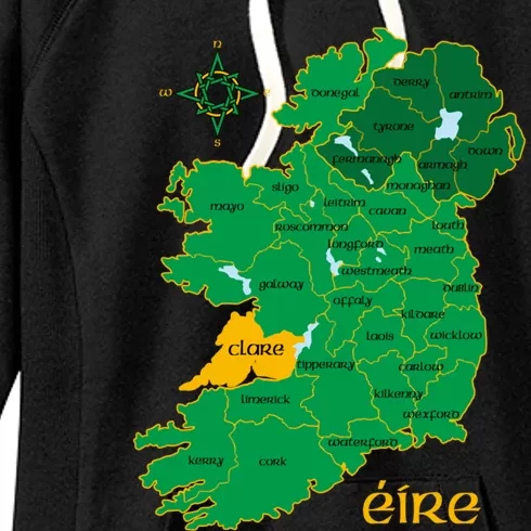 Clare Ireland County Map Eire Irish Travel Funny Gift Women's Fleece Hoodie