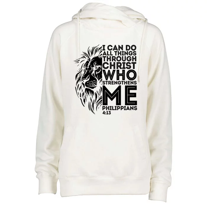 Christian I Can Do All Things Through Christ Lion Faith Gift Womens Funnel Neck Pullover Hood