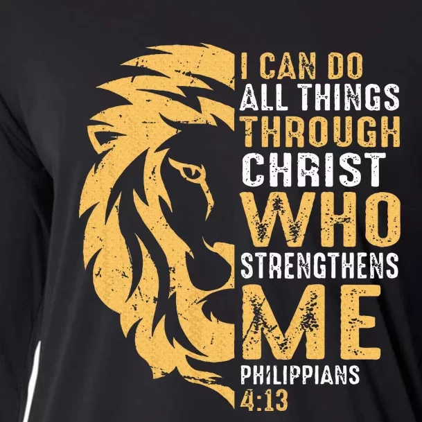 Christian I Can Do All Things Through Christ Lion Faith Cooling Performance Long Sleeve Crew