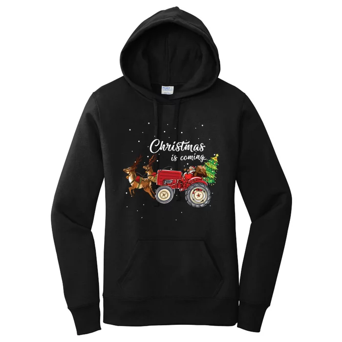 Christmas Is Coming Funny Farmer Santa Claus Tractor Gifts Women's Pullover Hoodie