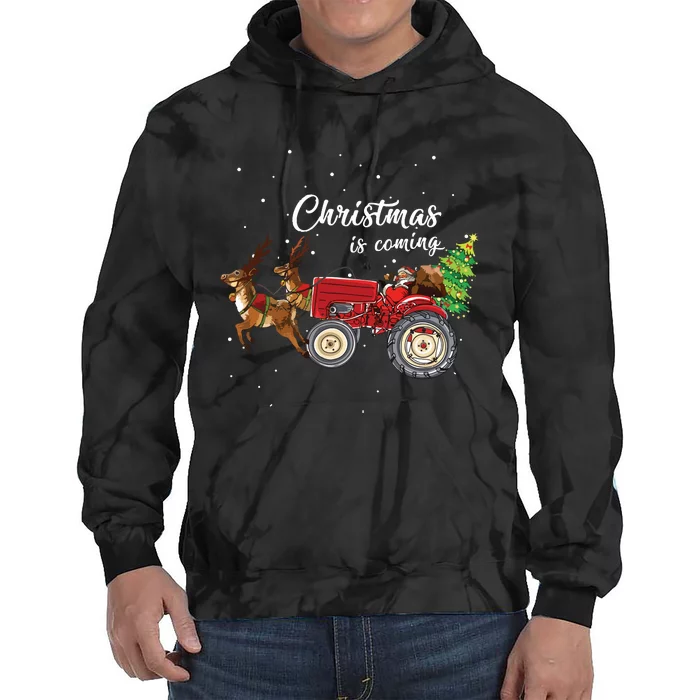 Christmas Is Coming Funny Farmer Santa Claus Tractor Gifts Tie Dye Hoodie