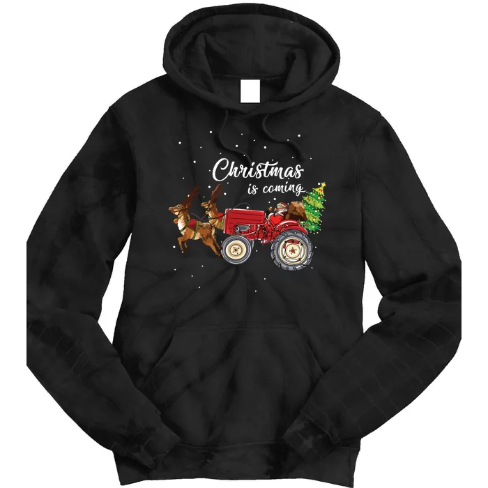 Christmas Is Coming Funny Farmer Santa Claus Tractor Gifts Tie Dye Hoodie