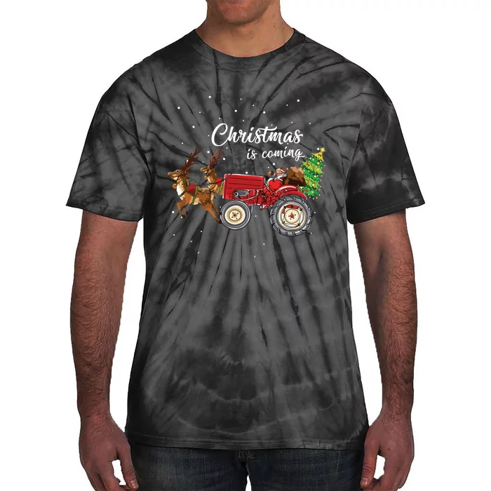 Christmas Is Coming Funny Farmer Santa Claus Tractor Gifts Tie-Dye T-Shirt