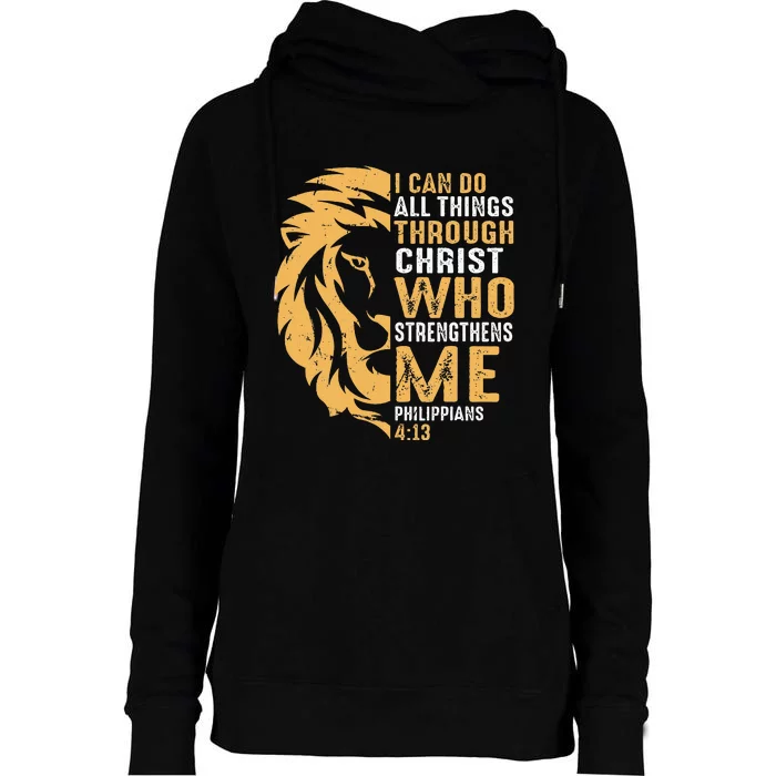 Christian I Can Do All Things Through Christ Lion Faith Womens Funnel Neck Pullover Hood