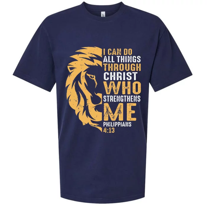 Christian I Can Do All Things Through Christ Lion Faith Sueded Cloud Jersey T-Shirt