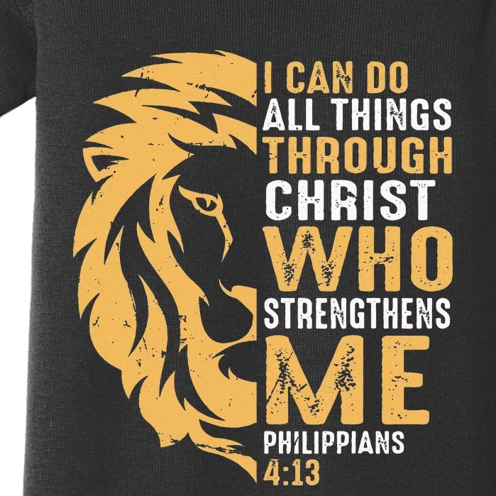 Christian I Can Do All Things Through Christ Lion Faith Baby Bodysuit